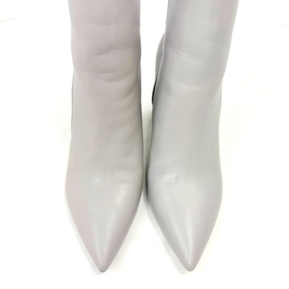 Marc Fisher GABBLE Sleek Gray Leather Side Zip Pointed Toe Block Heeled Boots - Picture 8 of 15